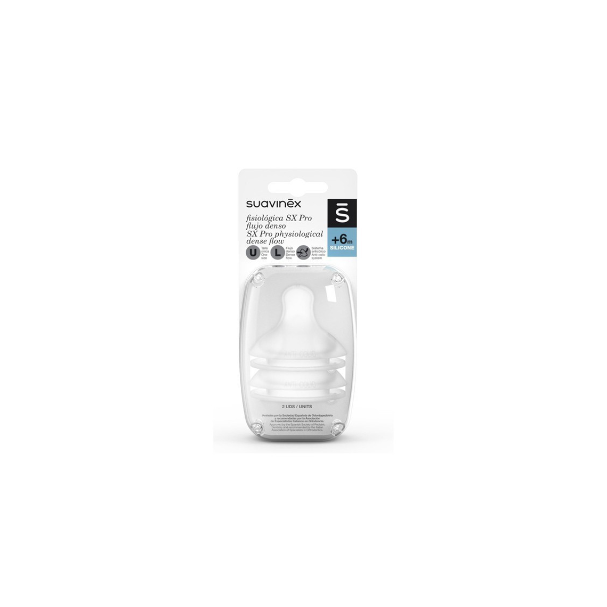 Tetina Silicona Fisiológica SX Pro Flujo Denso +6M 2U suavinex en h5farmacia