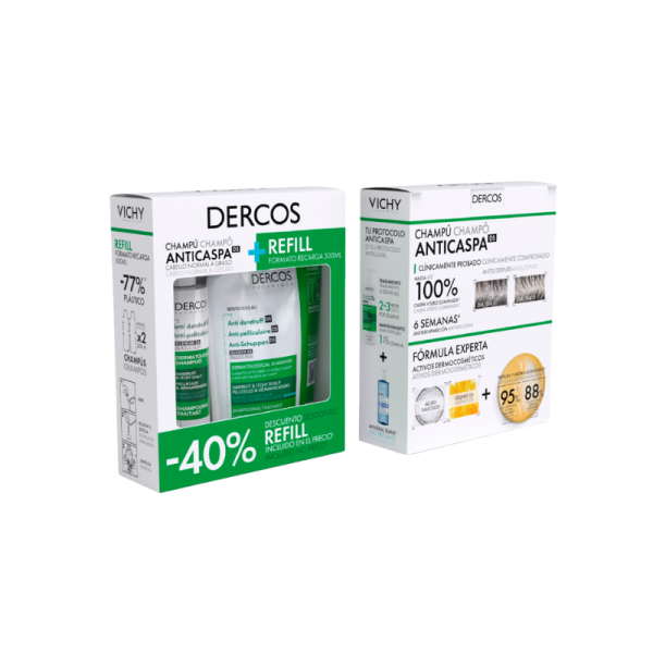 Pack Champú Anticaspa Normal-Graso + Eco Recarga dercos en h5farmacia
