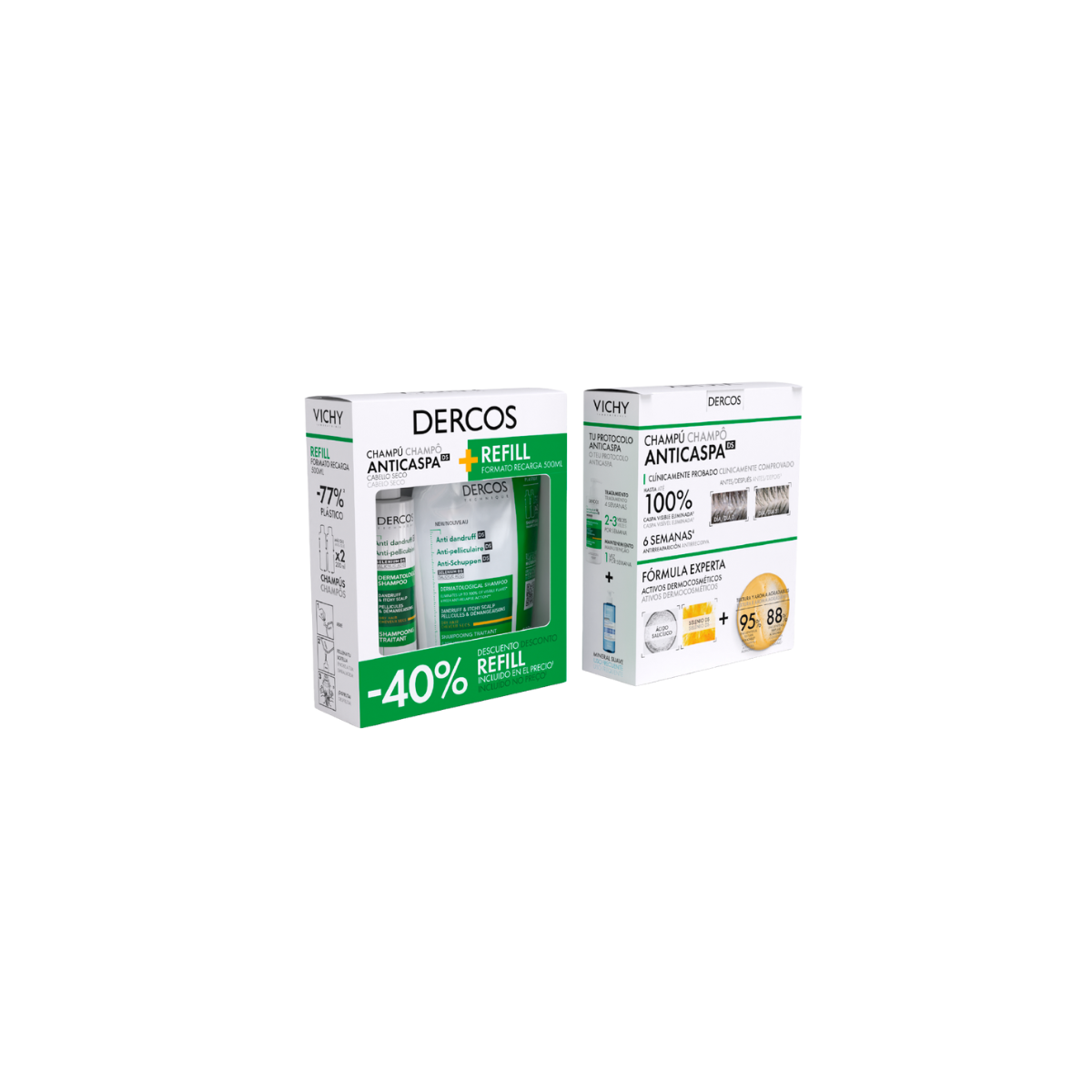 Pack Champú Anticaspa Seca  + Eco Recarga dercos en h5farmacia