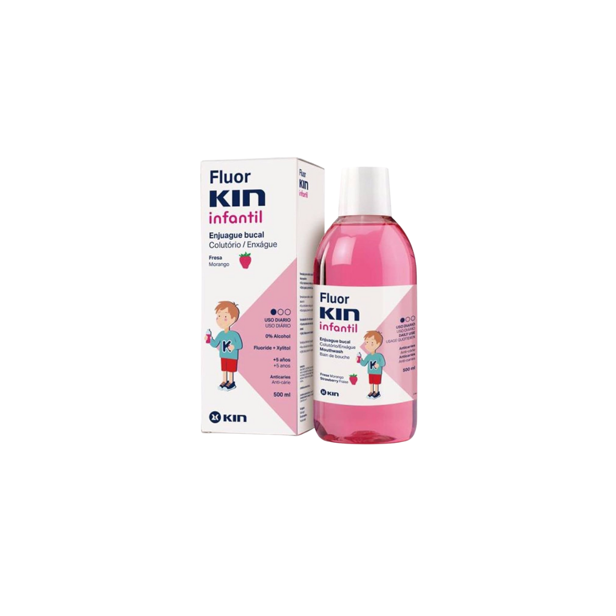 Colutorio Fluor-Kin infantil Fresa 500 ml en h5farmacia